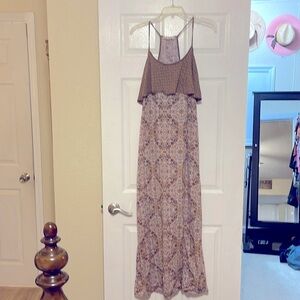 Moroccan Print Maxi Dress. Pink, Tan, Blue and Orange.
